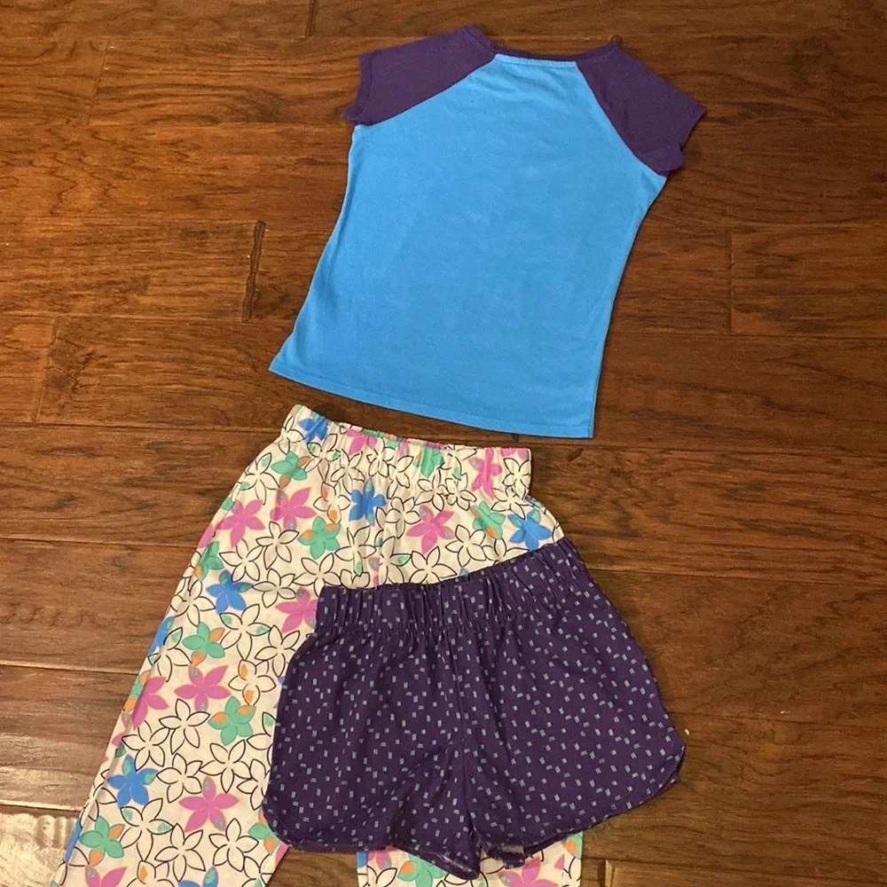 Cat & Jack pajama set shirt shorts & long pants blue purple & white floral Small